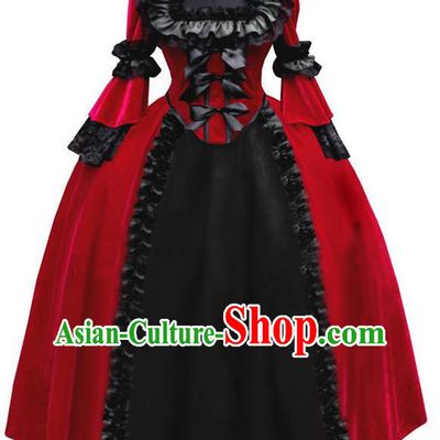 Top Western Court Formal Costume Halloween Performance Full Dress European Middle Ages Garment Clothing Gothic Queen Red Dress