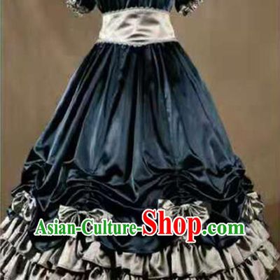 Top European Middle Ages Garment Clothing Gothic Princess Navy Dress Western Court Formal Costume Halloween Performance Full Dress