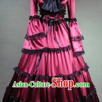 Top Western Court Formal Costume Stage Performance Full Dress European Victorian Age Garment Clothing British Princess Wine Red Dress