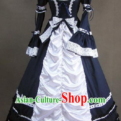 Top Gothic Princess Navy Dress Western Court Dance Formal Costume Stage Performance Full Dress European Retro Garment Clothing