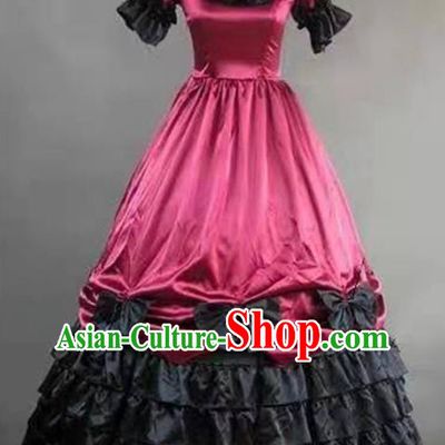 Top European Retro Garment Clothing Gothic Princess Wine Red Dress Western Court Dance Formal Costume Stage Performance Full Dress