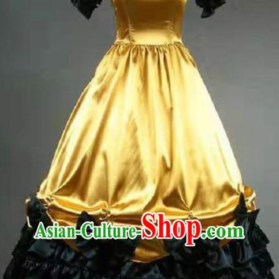 Top Stage Performance Full Dress European Retro Garment Clothing Gothic Princess Yellow Dress Western Court Dance Formal Costume