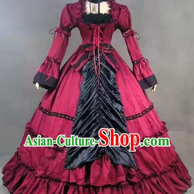 Top Gothic Princess Wine Red Dress Western Court Garment Costume Opera Performance Full Dress European Retro Clothing