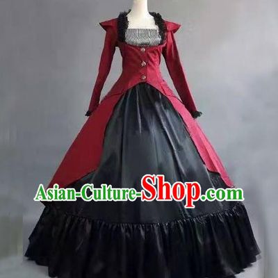 Top European Retro Clothing Gothic Princess Wine Red Dress Western Court Garment Costume Opera Performance Full Dress