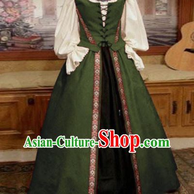 Top Western Renaissance Garment Costume Opera Performance Full Dress European Court Clothing Europe Servant Woman Green Dress