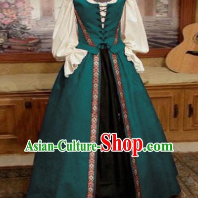 Top Europe Servant Woman Blue Dress Western Renaissance Garment Costume Opera Performance Full Dress European Court Clothing