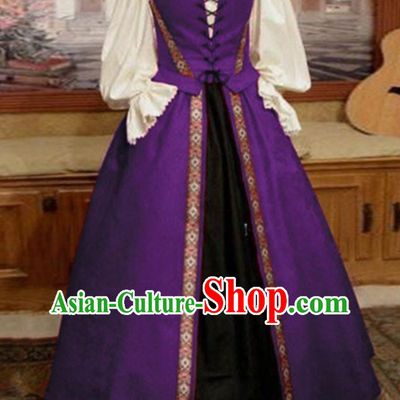 Top European Court Clothing Europe Servant Woman Purple Dress Western Renaissance Garment Costume Opera Performance Full Dress