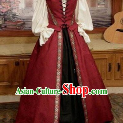 Top Opera Performance Full Dress European Court Clothing Europe Servant Woman Red Dress Western Renaissance Garment Costume