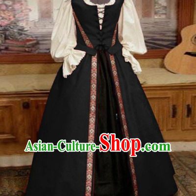 Top Europe Renaissance Garment Costume Opera Performance Full Dress European Court Clothing Western Servant Woman Black Dress