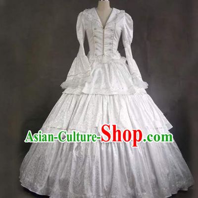 Top Gothic Princess White Dress Western Renaissance Garment Costume Opera Performance Full Dress European Court Clothing