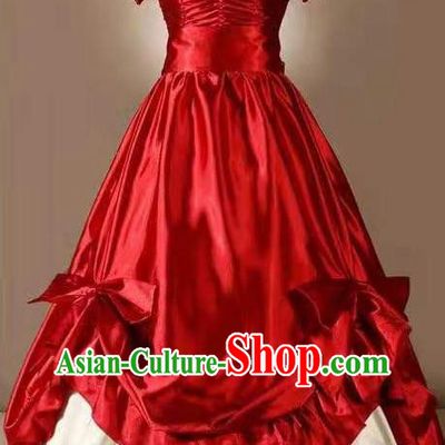Top Opera Performance Full Dress European Court Clothing Gothic Red Satin Dress Western Retro Garment Costume