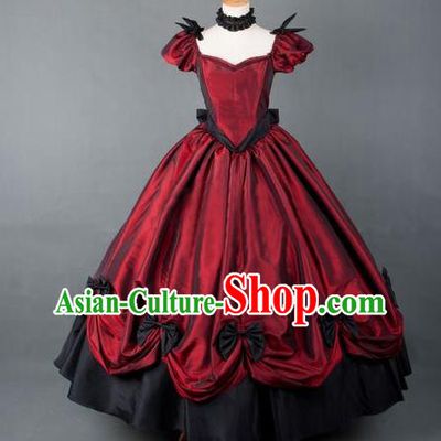 Top Western Retro Garment Costume Opera Performance Full Dress European Court Clothing Gothic Wine Red Dress