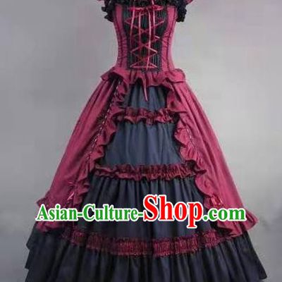 Top European Court Dance Clothing Cosplay Gothic Princess Dress Western Halloween Garment Costume Opera Performance Wine Red Full Dress