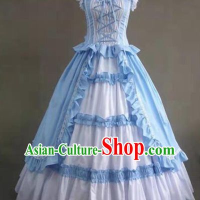 Top Opera Performance Blue Full Dress European Court Dance Clothing Cosplay Gothic Princess Dress Western Halloween Garment Costume