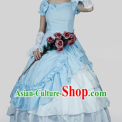 Top Halloween Cosplay Garment Costume Opera Performance Full Dress European Court Princess Clothing Gothic Woman Blue Dress