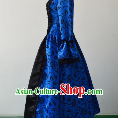 Top European Renaissance Age Clothing Western Court Dress Halloween Cosplay Garment Costume Opera Performance Blue Full Dress