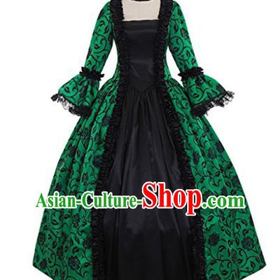Top Opera Performance Green Full Dress European Renaissance Age Clothing Western Court Dress Halloween Cosplay Garment Costume