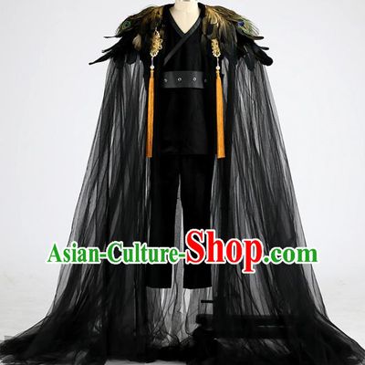 Top China Children Dance Performance Feather Apparels Boys Stage Show Suits Kid Catwalks Black Cape Uniforms