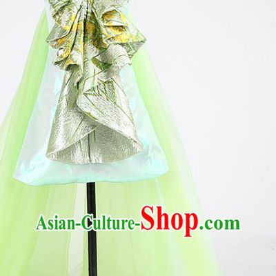 High Kid Catwalks Fashion Children Performance Green Trailing Dress Girl Compere Clothing Stage Show Full Dress