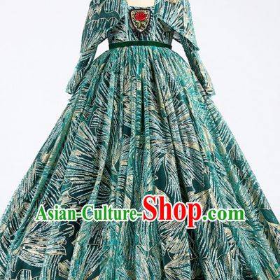 High Stage Show Baroque Full Dress Girl Catwalks Fashion Children Performance Green Trailing Dress Compere Clothing