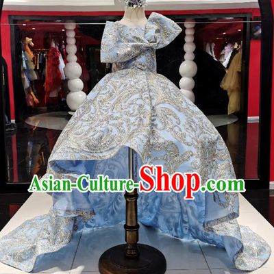 High Stage Show Trailing Full Dress Girl Catwalks Fashion Children Compere Performance Dress Baroque Princess Clothing