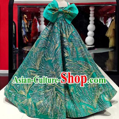 High Children Compere Green Dress Baroque Princess Clothing Stage Show Full Dress Girl Catwalks Performance Fashion