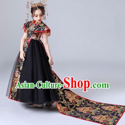 China Stage Performance Clothing Children Classical Dance Black Dress Compere Garment Costume Girl Catwalks Formal Dress