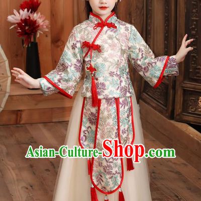 China Girl Catwalks Tang Suits Stage Performance Clothing Children Classical Dress Uniforms Compere Garment Costumes