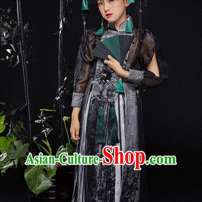 China Children Performance Clothing Classical Dance Black Dress Uniforms Compere Garment Costumes Girl Catwalks Fashion