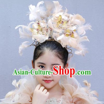 Top Girl Stage Show Hair Accessories Kids Catwalks Feather Hair Crown Children Performance Headdress