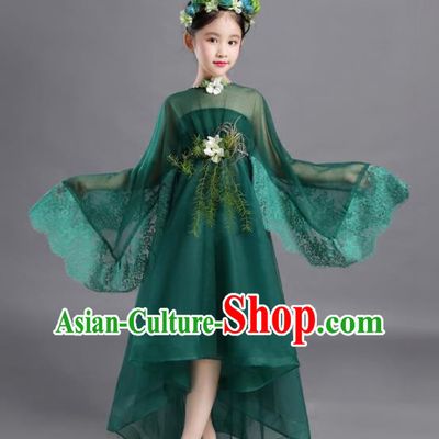Custom Compere Competition Clothing Girl Stage Show Green Dress Catwalks Full Dress Children Performance Fashion Garment