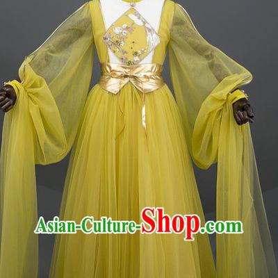 China Girl Chorus Garment Costumes Catwalks Fashion Children Stage Show Clothing Classical Dance Yellow Dress