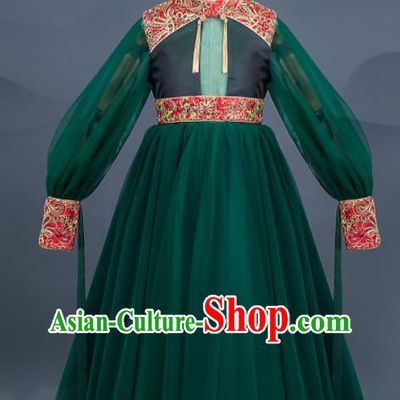 Custom Kid Chorus Clothing Compere Green Veil Dress Girl Princess Fashion Children Stage Show Full Dress