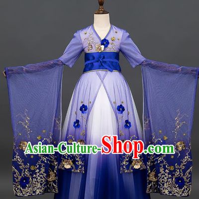 Custom Kid Performance Clothing Compere Show Royalblue Dress Girl Chorus Embroidered Fashion Children Full Dress
