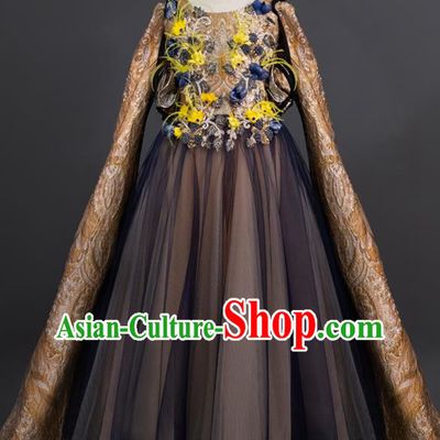 Custom Girl Full Dress Baroque Princess Formal Clothing Kid Compere Dress Children Piano Recital Garment