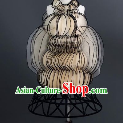 Custom Children Catwalks Garment Girl Champagne Full Dress Modern Dance Clothing Kid Stage Performance Lantern Dress