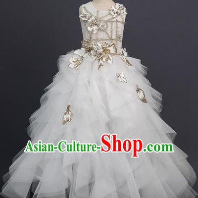 Custom Kid Christmas Performance Veil Dress Children Catwalks Garment Girl Princess Full Dress Modern Dance Clothing