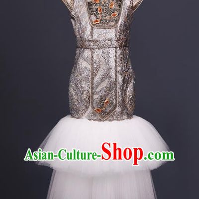 China Children Chorus Clothing Tang Suits Golden Dress Girl Stage Show Apparels Catwalks Fashion Costume