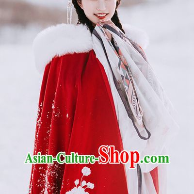 Chinese Ancient Long Princess Red Mantle