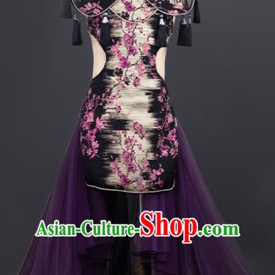 China Girl Stage Show Garments Catwalks Fashion Costume Children Performance Clothing Dance Printing Qipao Dress