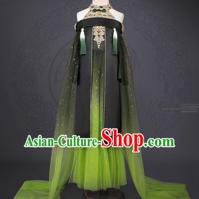 Professional Children Catwalks Fashion Costume Stage Show Green Dress Modern Dance Clothing Girl Princess Garment