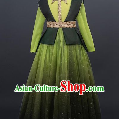 Professional Modern Dance Clothing Girl Princess Garment Children Catwalks Fashion Costume Stage Show Green Full Dress