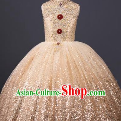 Professional Children Catwalks Fashion Costume Stage Show Golden Full Dress Modern Dance Clothing Girl Princess Garment