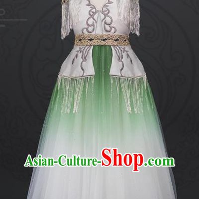 China Girl Classical Dance Garment Costume Children Tang Suit Uniforms Catwalks Green Veil Dress Stage Performance Clothing
