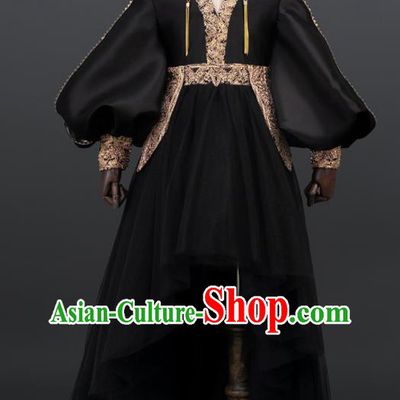 Professional Stage Show Black Full Dress Girl Dance Clothing Baroque Princess Garment Children Catwalks Fashion Costume