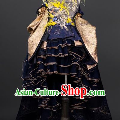 Professional Children Catwalks Fashion Costume Stage Show Trailing Full Dress Modern Dance Clothing Girl Compere Garment