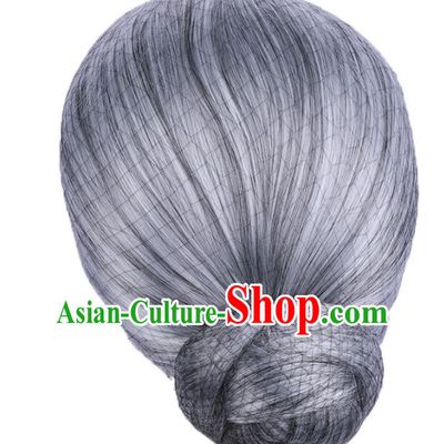 China Ancient Elderly Woman Wigs Traditional Drama The Dream Of Red Mansions Hanfu Hairpieces Ming Dynasty Dame Wig Sheath