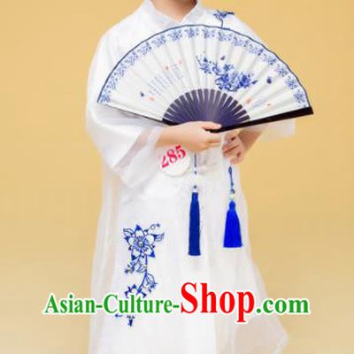 Chinese Boys Cross Talk Performance Costumes Tang Suit White Uniforms Children Stage Show Clothing