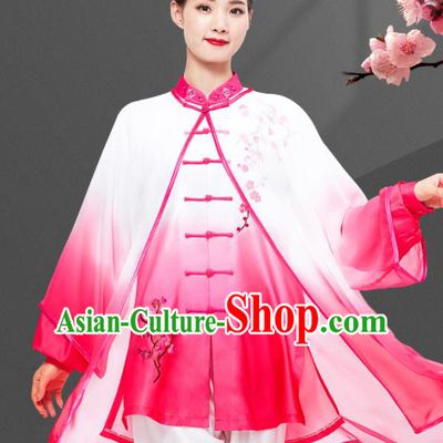 Chinese Wushu Competition Clothing Martial Arts Garment Costumes Tai Chi Clothing Kung Fu Embroidered Rosy Three Piece Uniforms