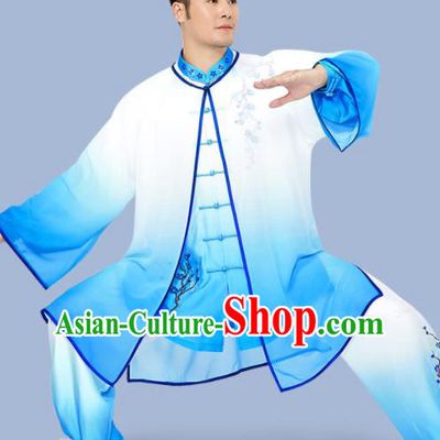 Chinese Kung Fu Competition Clothing Martial Arts Garment Costumes Tai Chi Training Blue Uniforms for Women for Men
